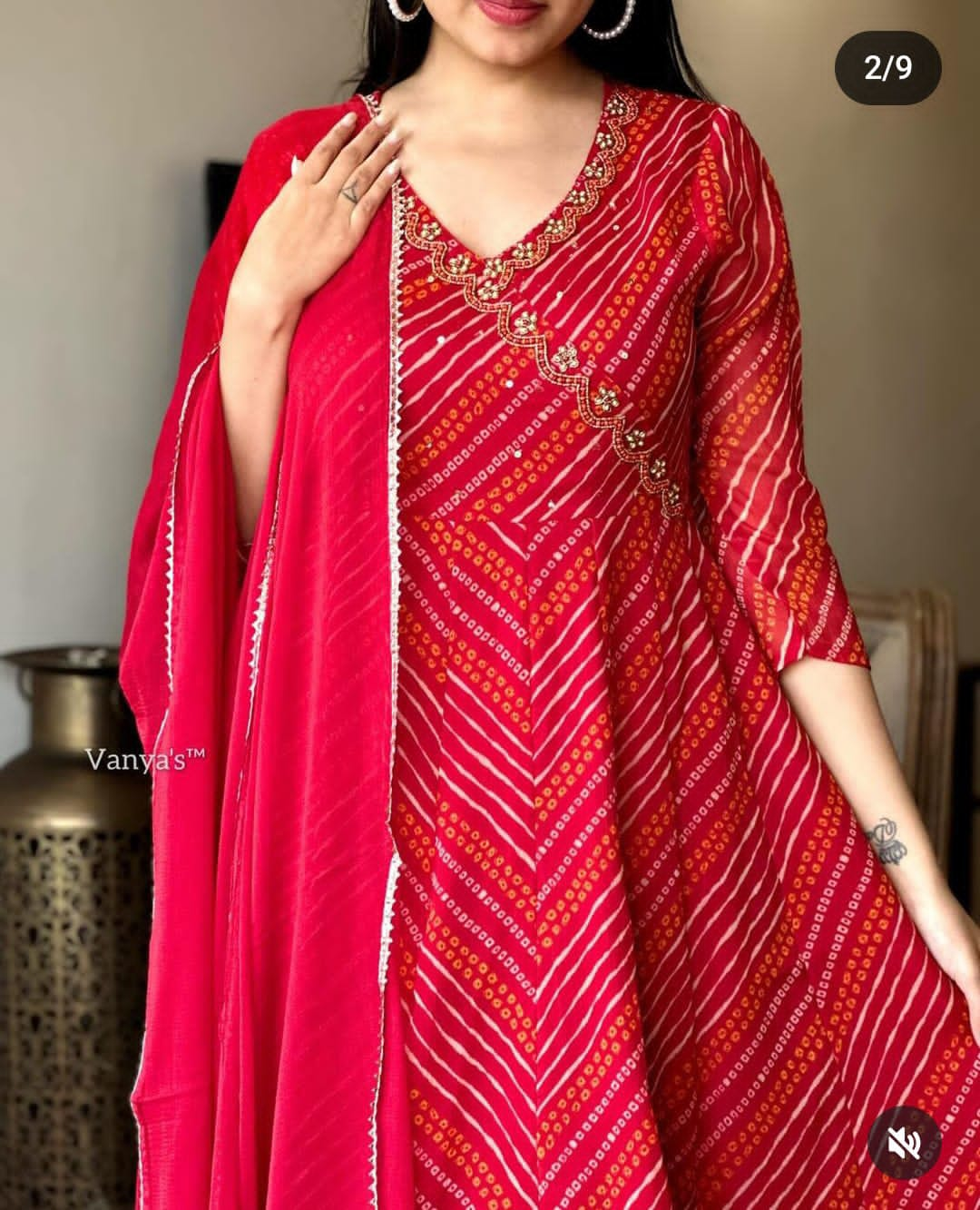 Red Anarkali Kurta with Pant Set