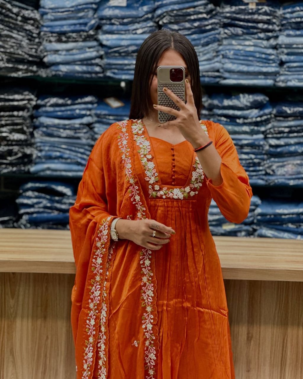 Orange A-LINE DUPATTA SET