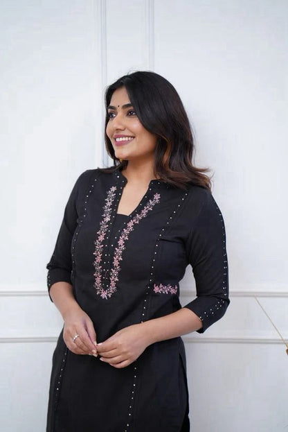 Black Embroidered Kurta Pant Set