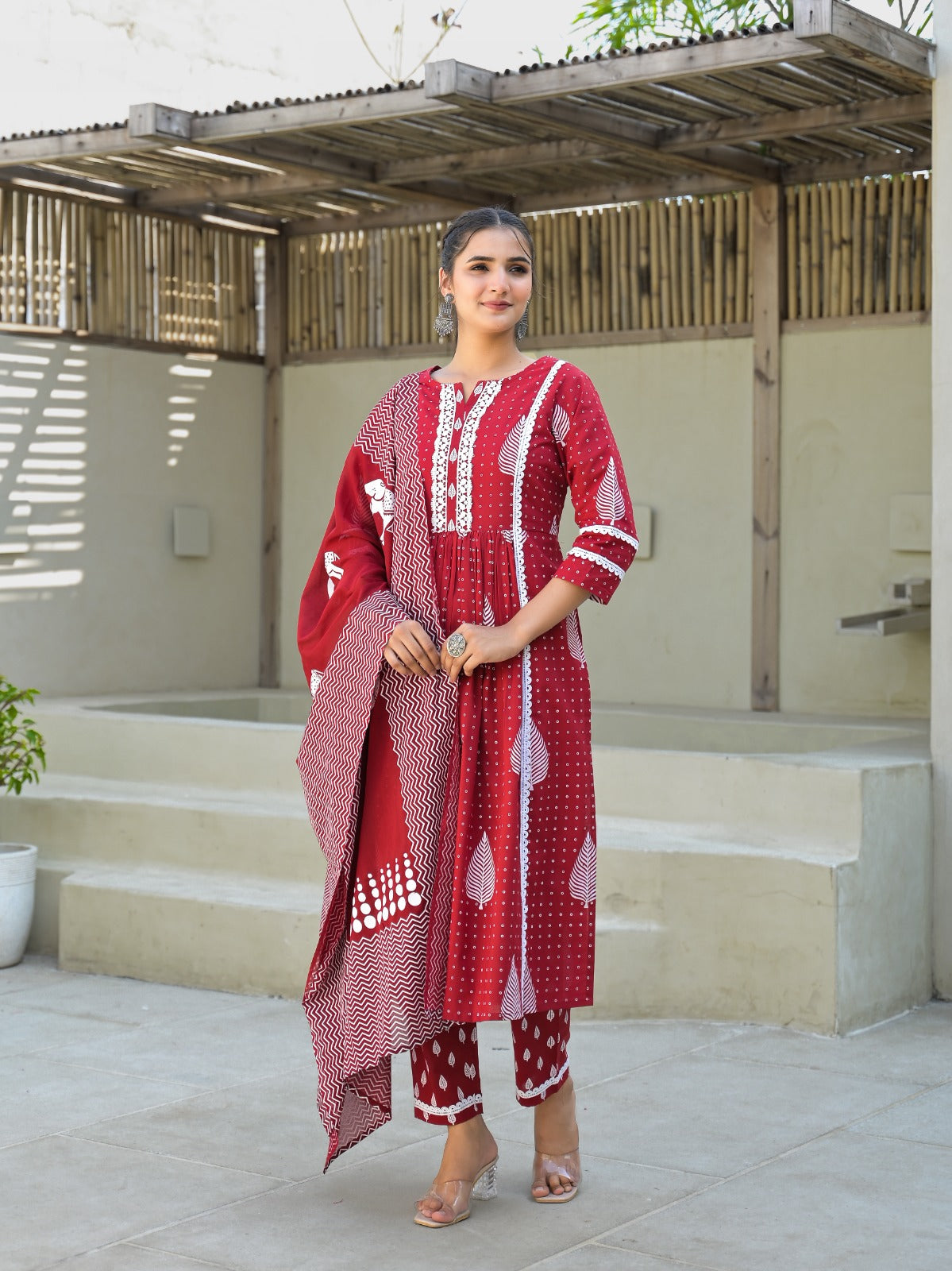 Red Kurta with Pant and Dupatta Set"