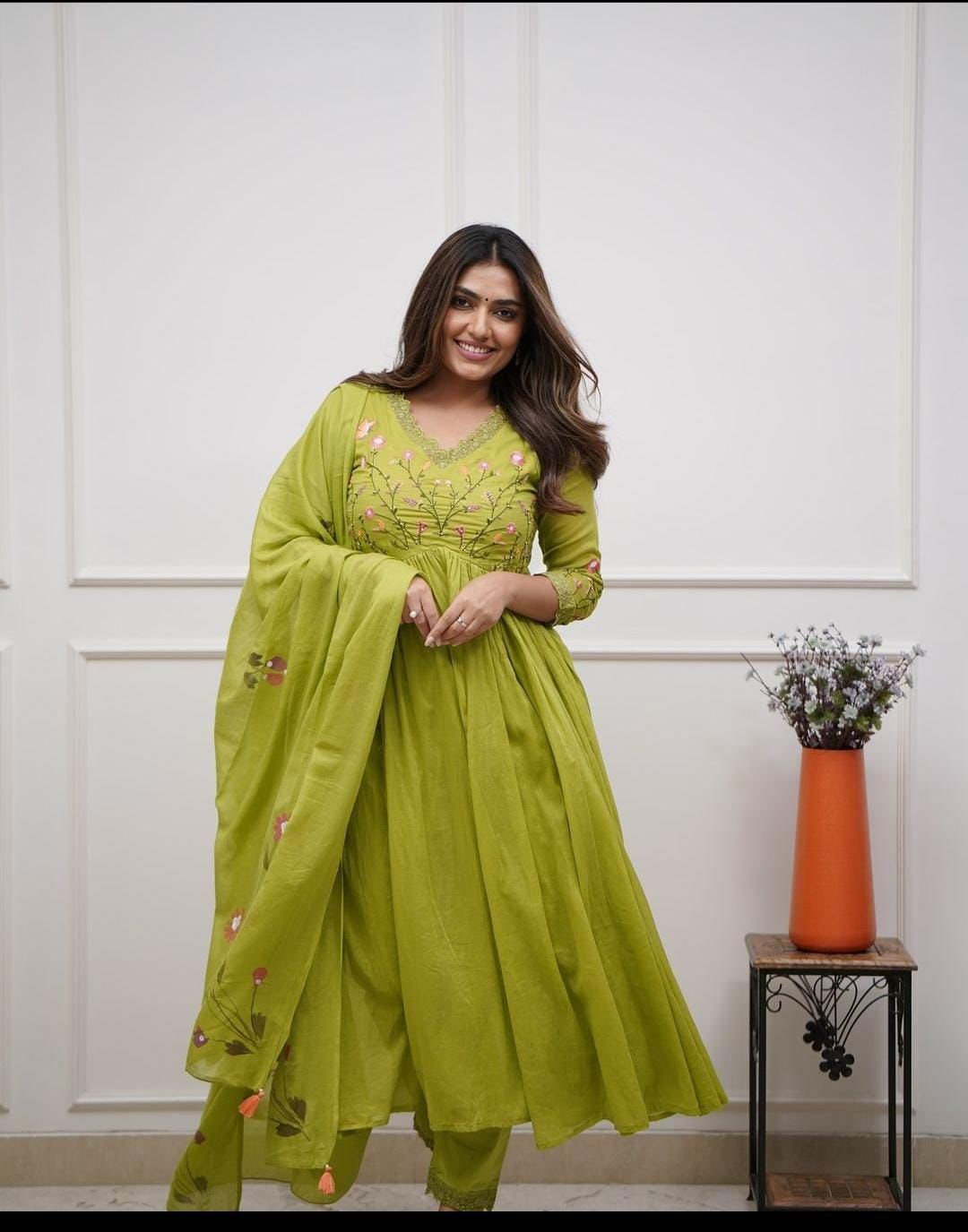 Traditional Green Kurta with Dupatta & Pant Set