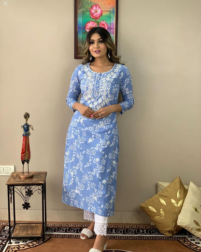 Blue Kurta with Matching Pant Set for Women"