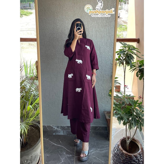 Purple Color Kurta Pant Set