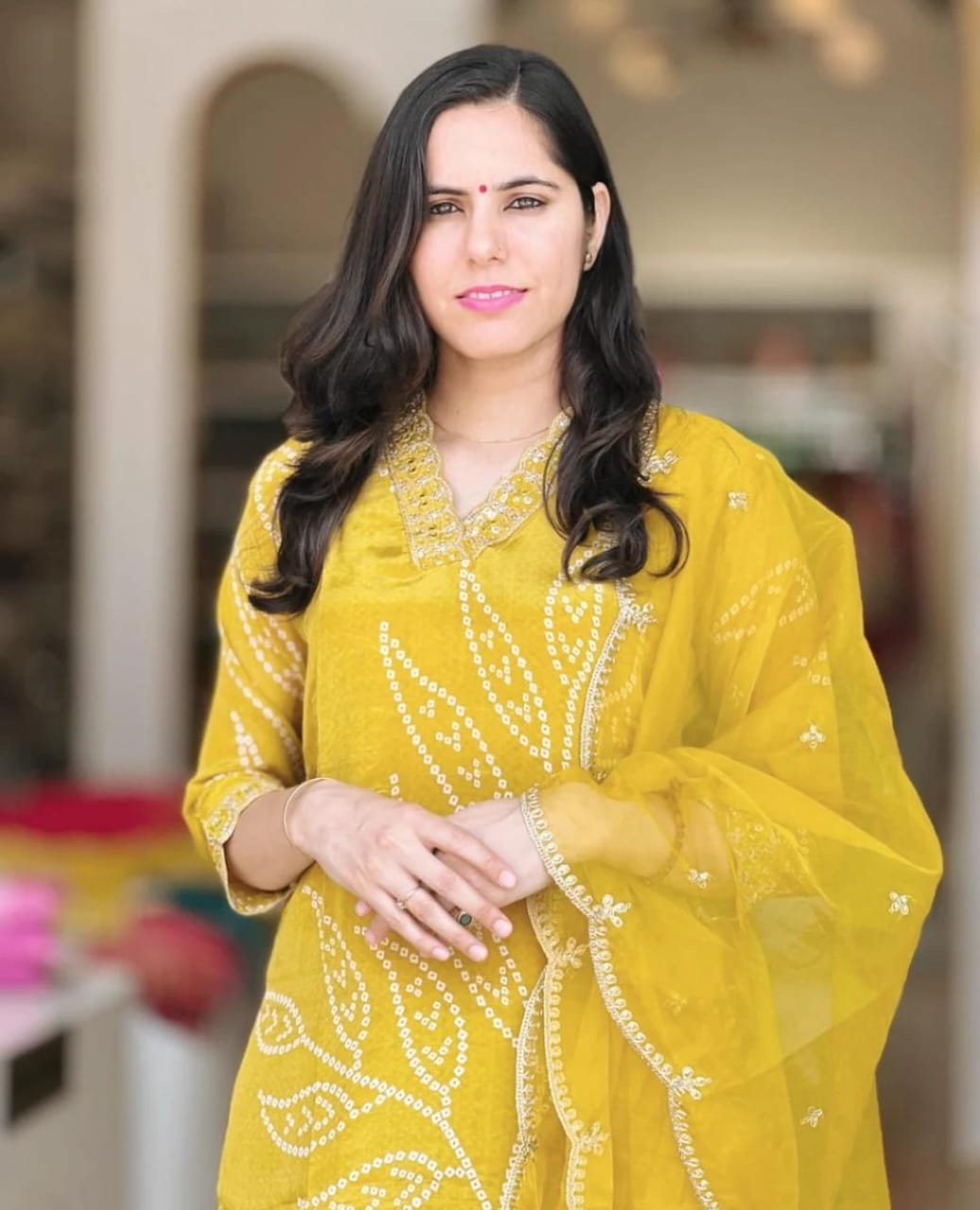 yellow bhandhej dupatta set