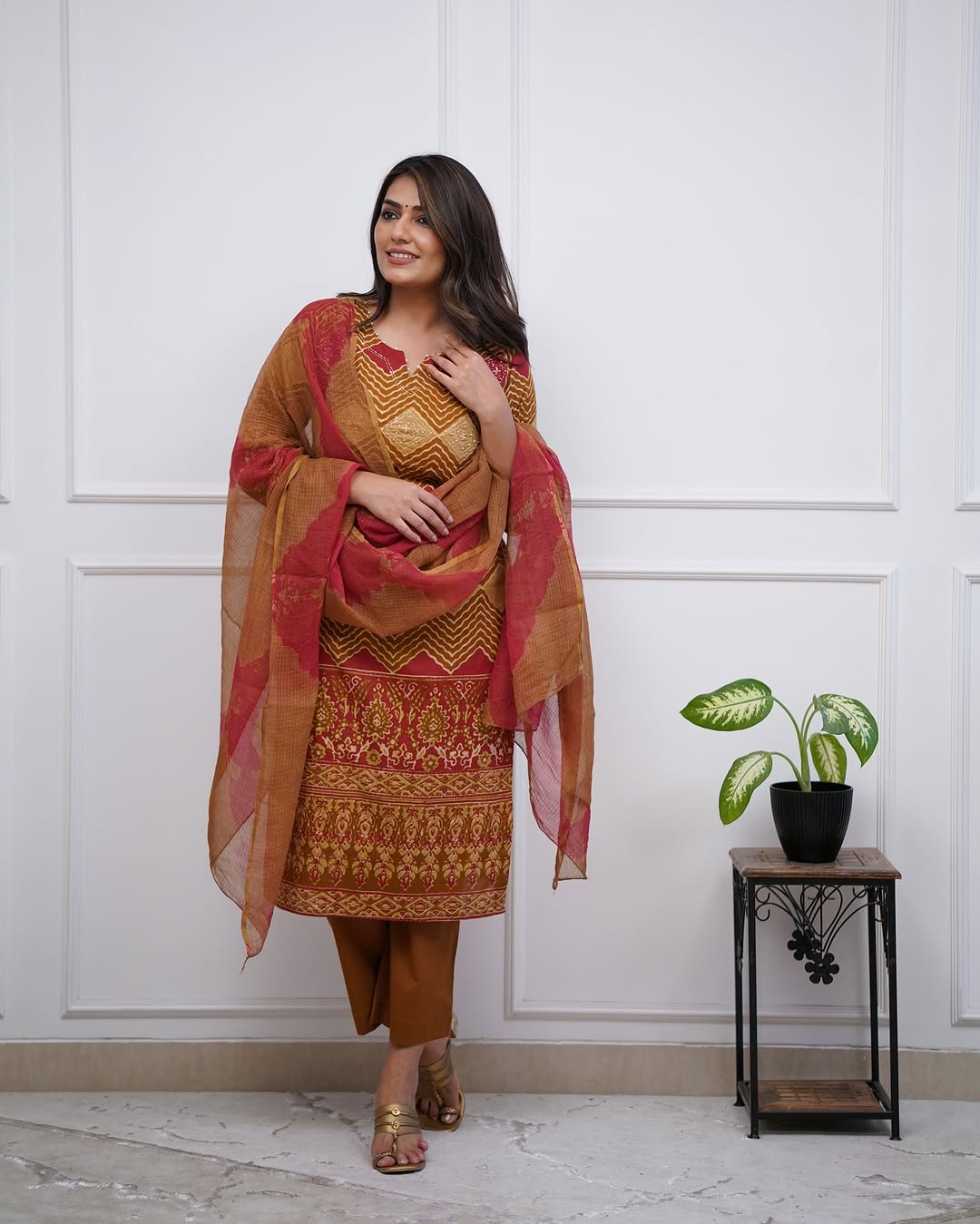 Brown color Kurta Pant Set with Dupatta"