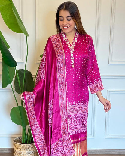 Pink Kurta Pant Set with Dupatta – Stylish & Graceful Ethnic Wear