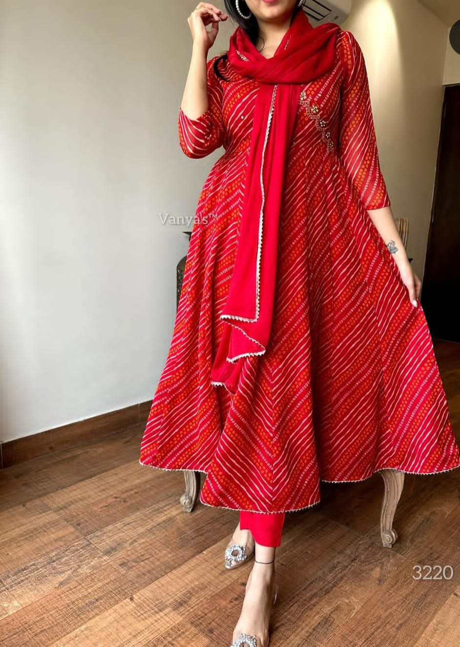 Red Anarkali Kurta with Pant Set