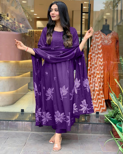 purple  printex dupatta set