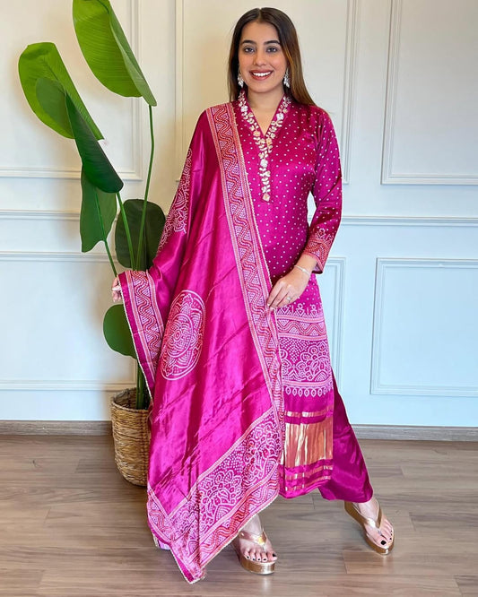 Pink Kurta Pant Set with Dupatta – Stylish & Graceful Ethnic Wear