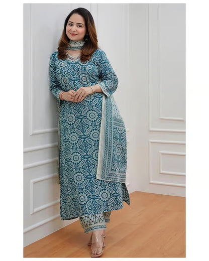 Women Viscose Rayon Kurta, Pant And Dupatta Set