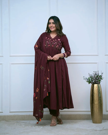 Traditional maroon Kurta with Dupatta & Pant Set