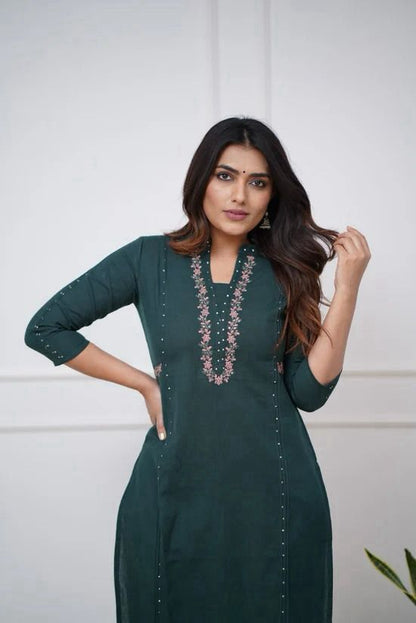 Green Embroidered Kurta Pant Set