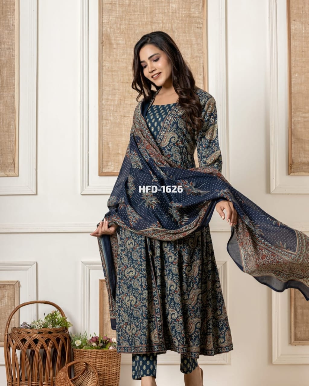 Navy Blue Kurta Pant with Dupatta Set