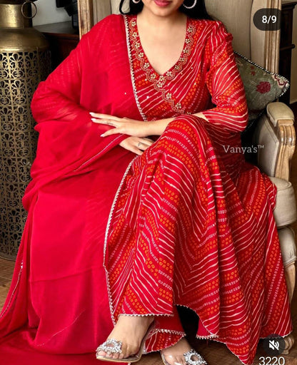 Red Anarkali Kurta with Pant Set