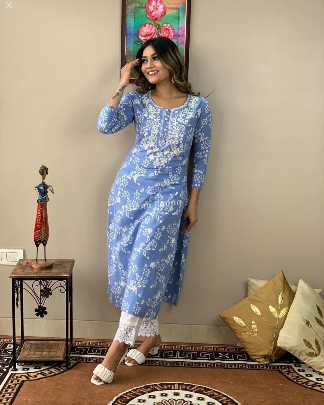 Blue Kurta with Matching Pant Set for Women"