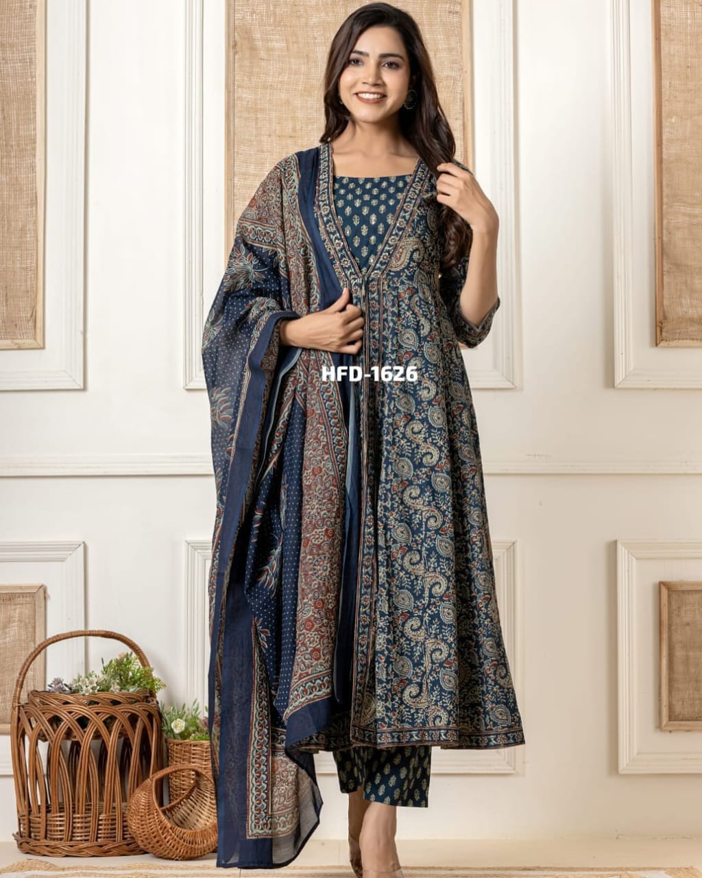 Navy Blue Kurta Pant with Dupatta Set