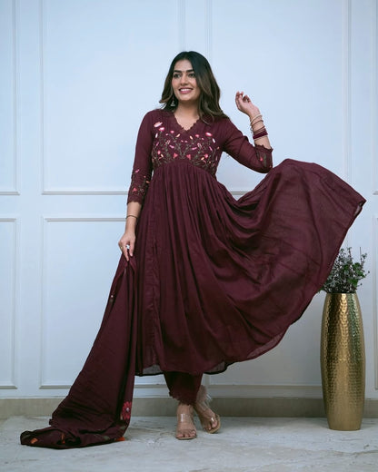 Traditional maroon Kurta with Dupatta & Pant Set