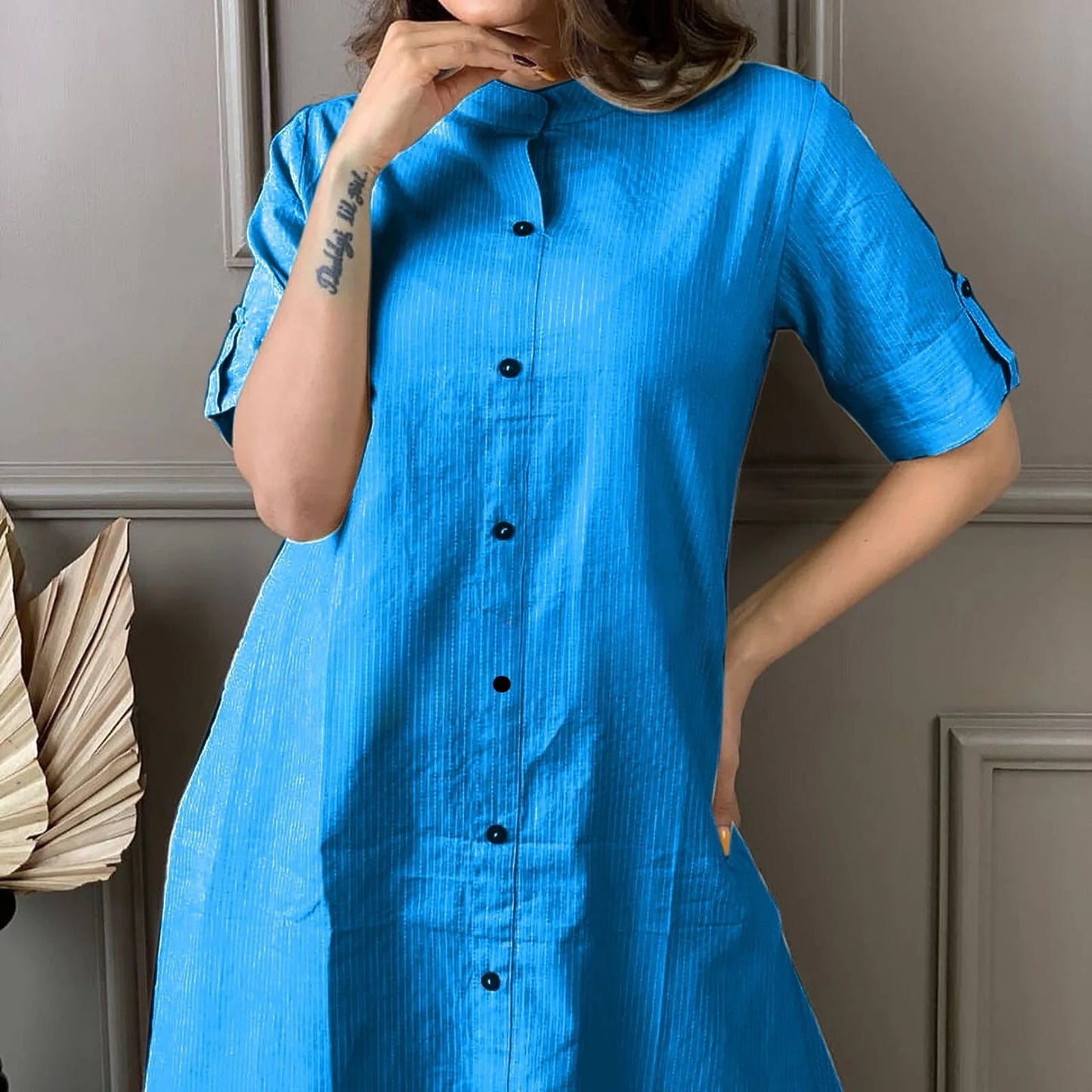 LIBASRACHNA Sky Blue Katha Cotton Kurta And Palazzo Set