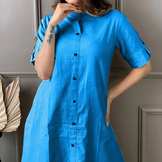 LIBASRACHNA Sky Blue Katha Cotton Kurta And Palazzo Set