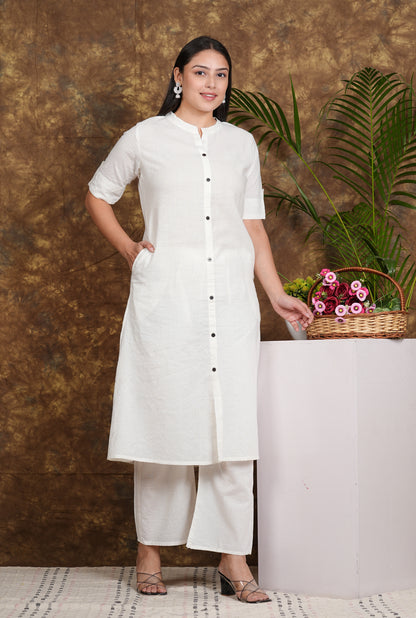 LIBASRACHNA Pearl Bush Katha Cotton Kurta And Palazzo Set