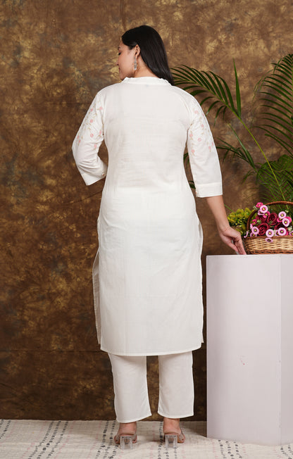 "Elegant Essence: Embroidered White Kurta & Pant Set"