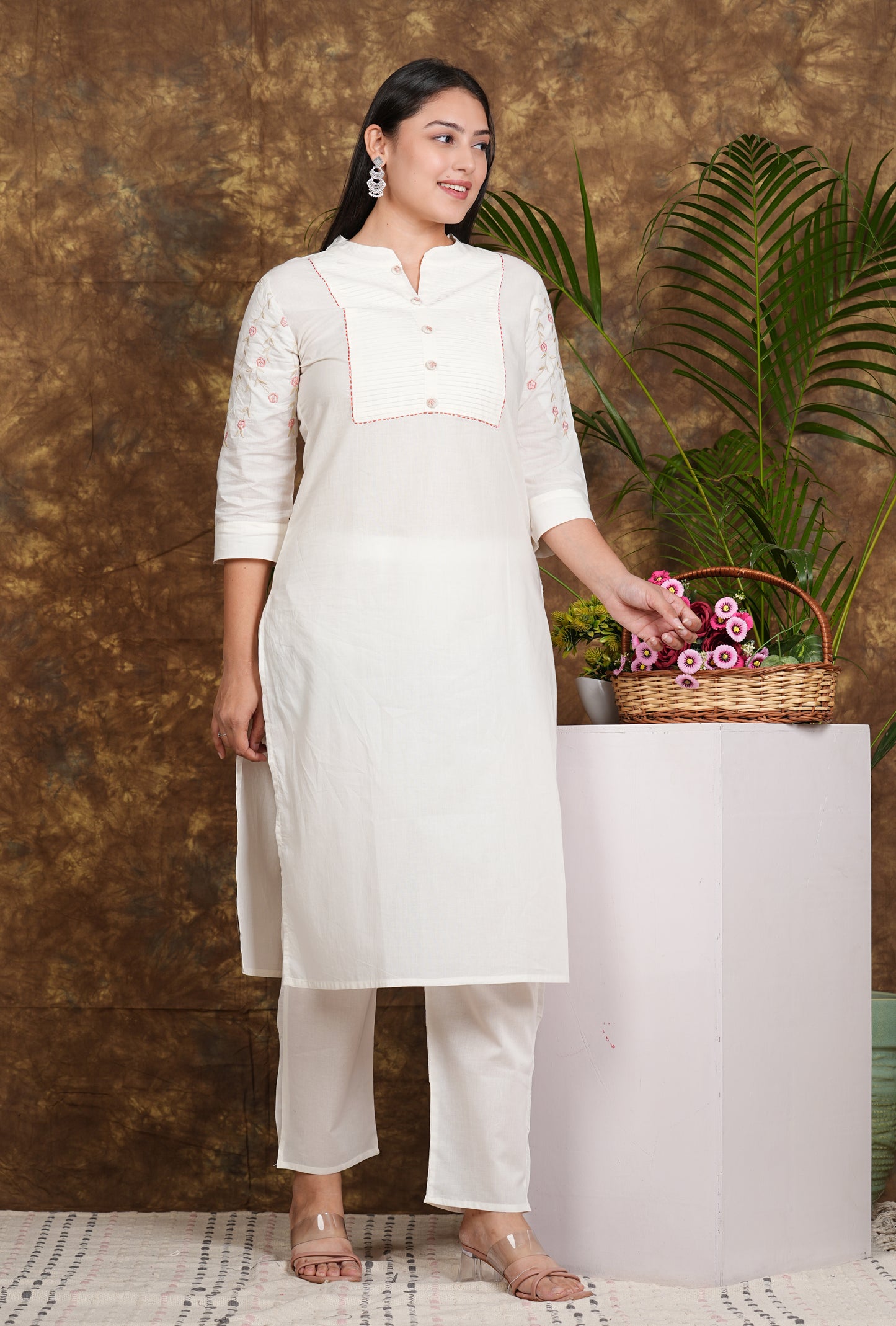 "Elegant Essence: Embroidered White Kurta & Pant Set"