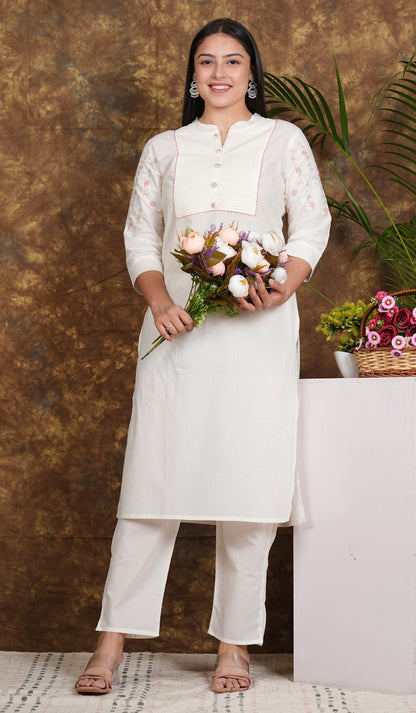 "Elegant Essence: Embroidered White Kurta & Pant Set"