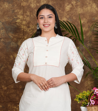 "Elegant Essence: Embroidered White Kurta & Pant Set"