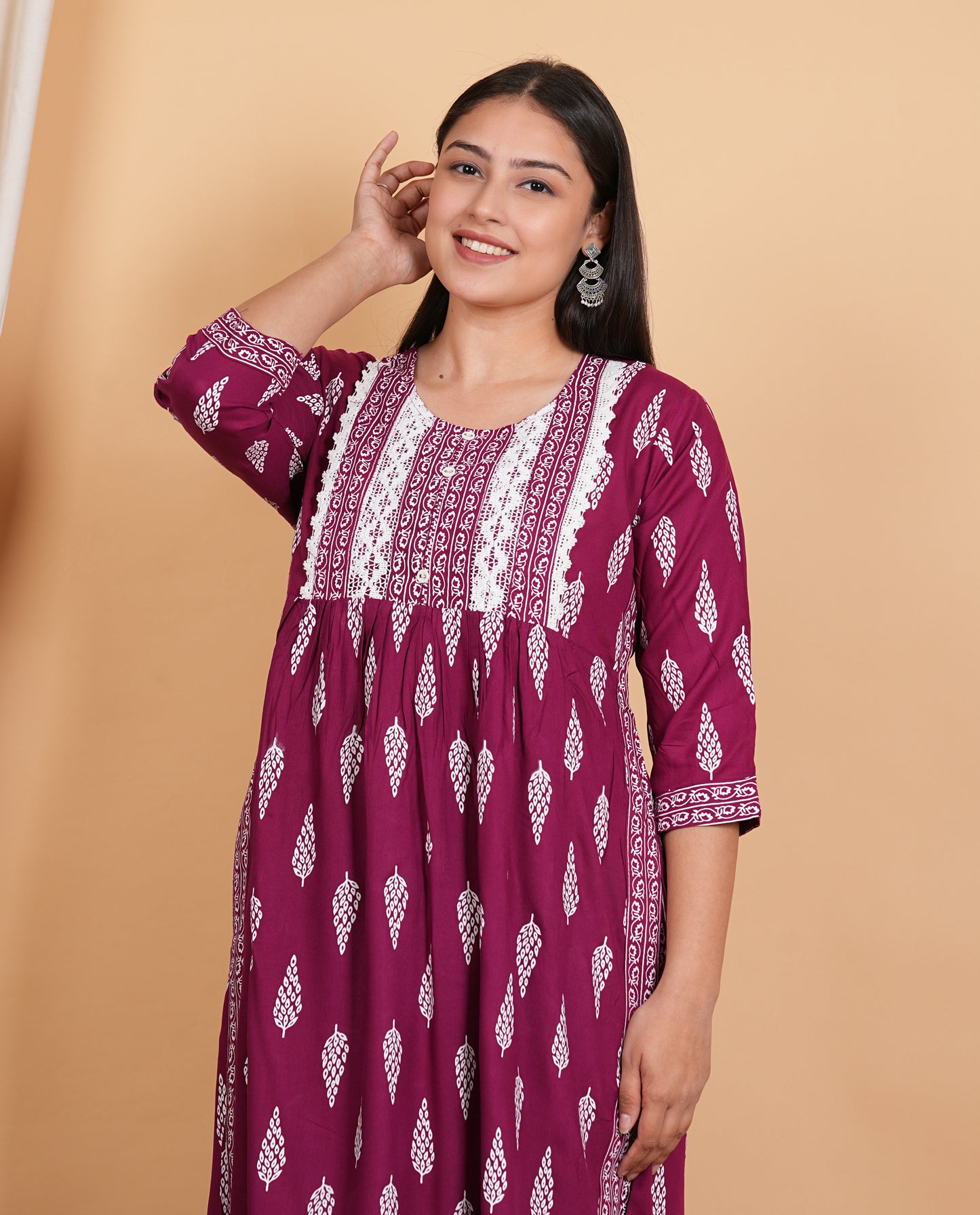 LIBASRACHNA Wine Ethnic Motifs Printed Nayra Cut Kurta And Pant Set