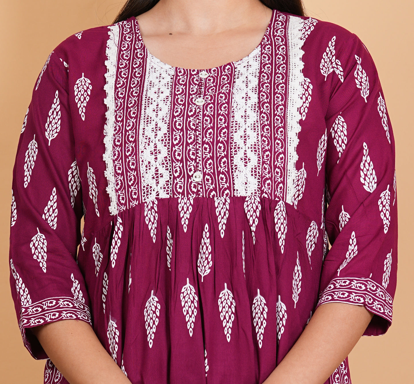 LIBASRACHNA Wine Ethnic Motifs Printed Nayra Cut Kurta And Pant Set