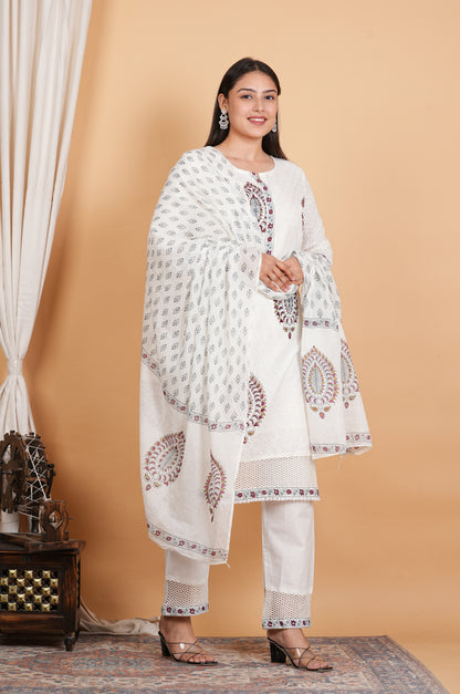 LIBASRACHNA White Black Chikankari Set