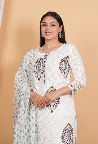 LIBASRACHNA White Black Chikankari Set