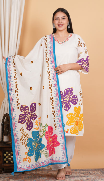 Digital printed cotton kurti pant with dupatta set