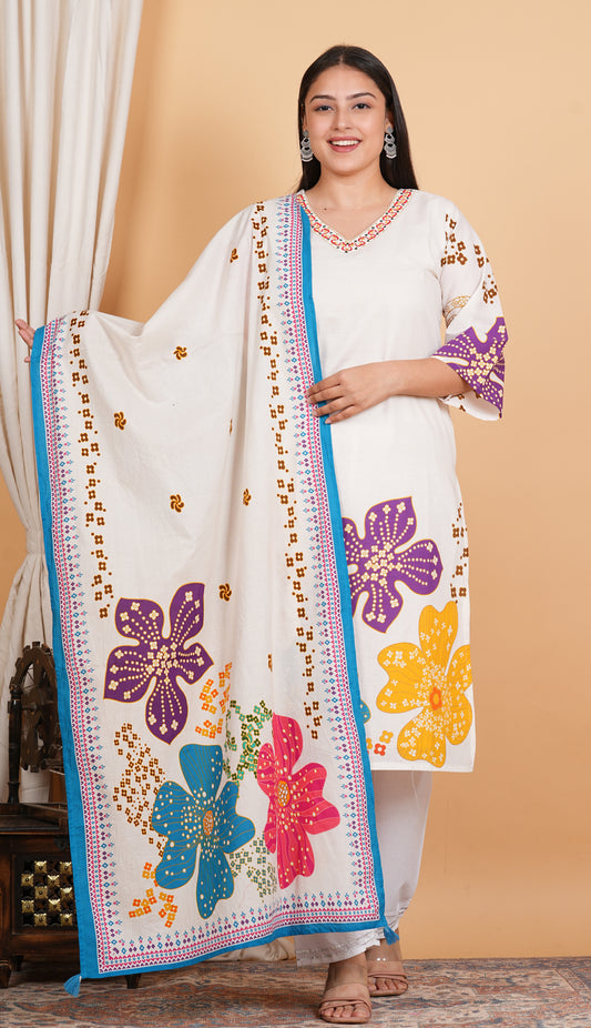 Digital printed cotton kurti pant with dupatta set