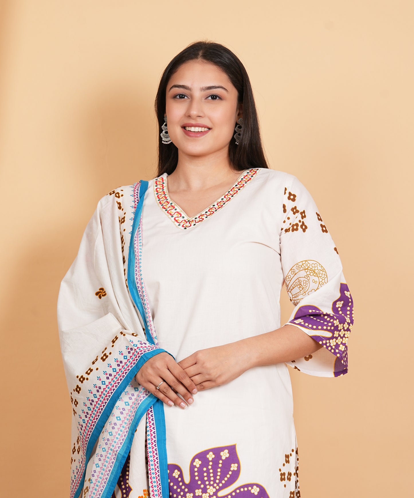 Digital printed cotton kurti pant with dupatta set