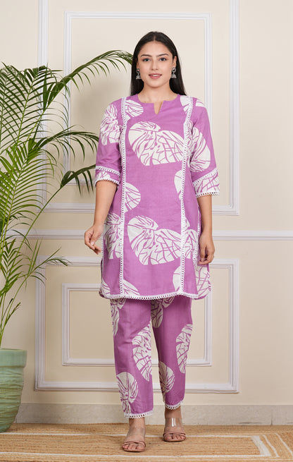 "Lavender Dreams: Elegant Cotton Kurta & Pant Set"