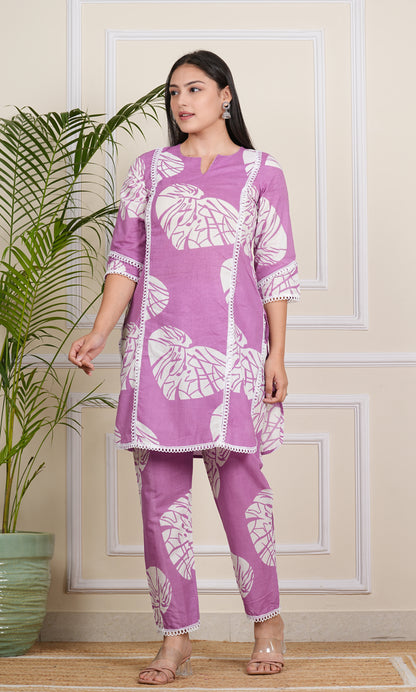 "Lavender Dreams: Elegant Cotton Kurta & Pant Set"