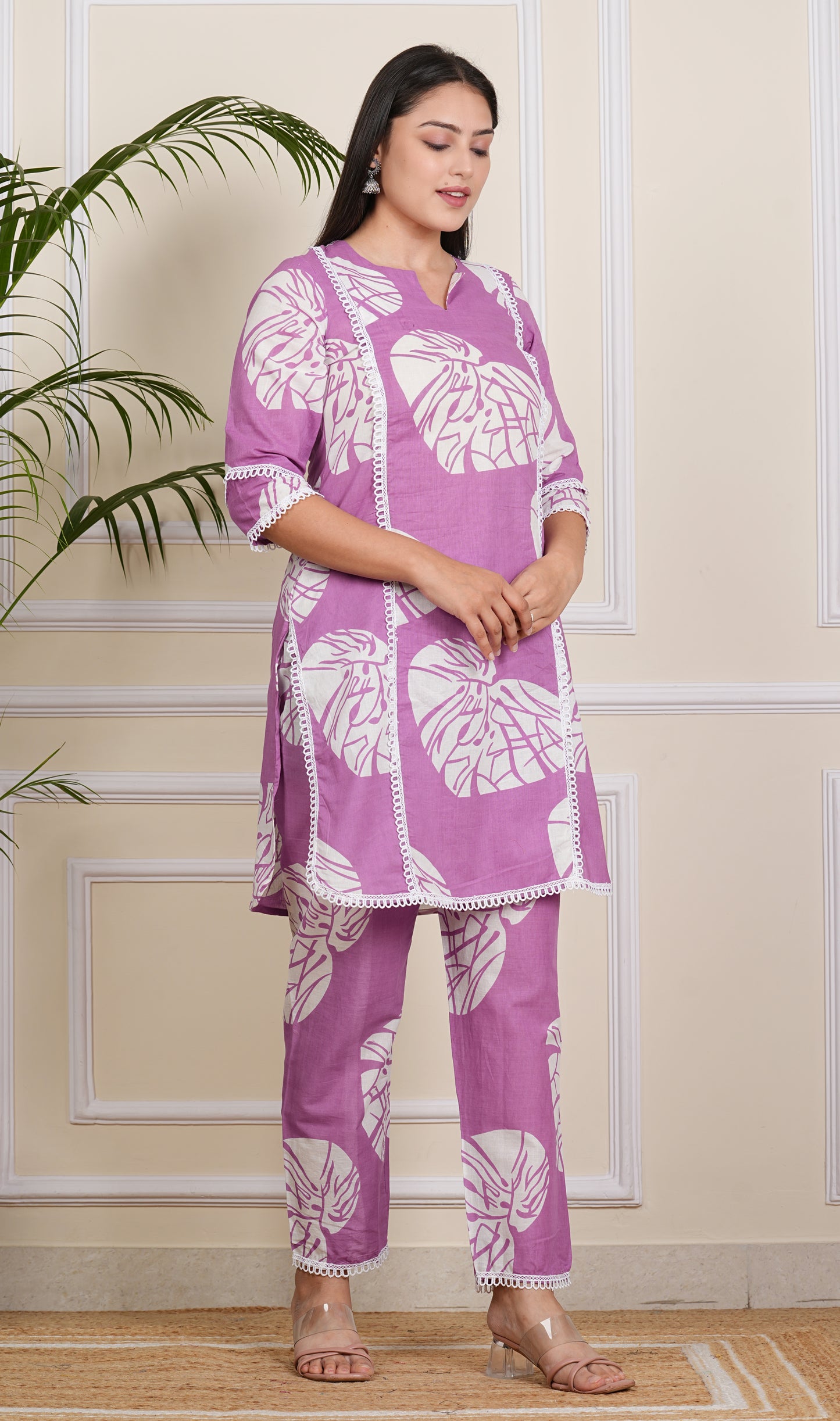 "Lavender Dreams: Elegant Cotton Kurta & Pant Set"