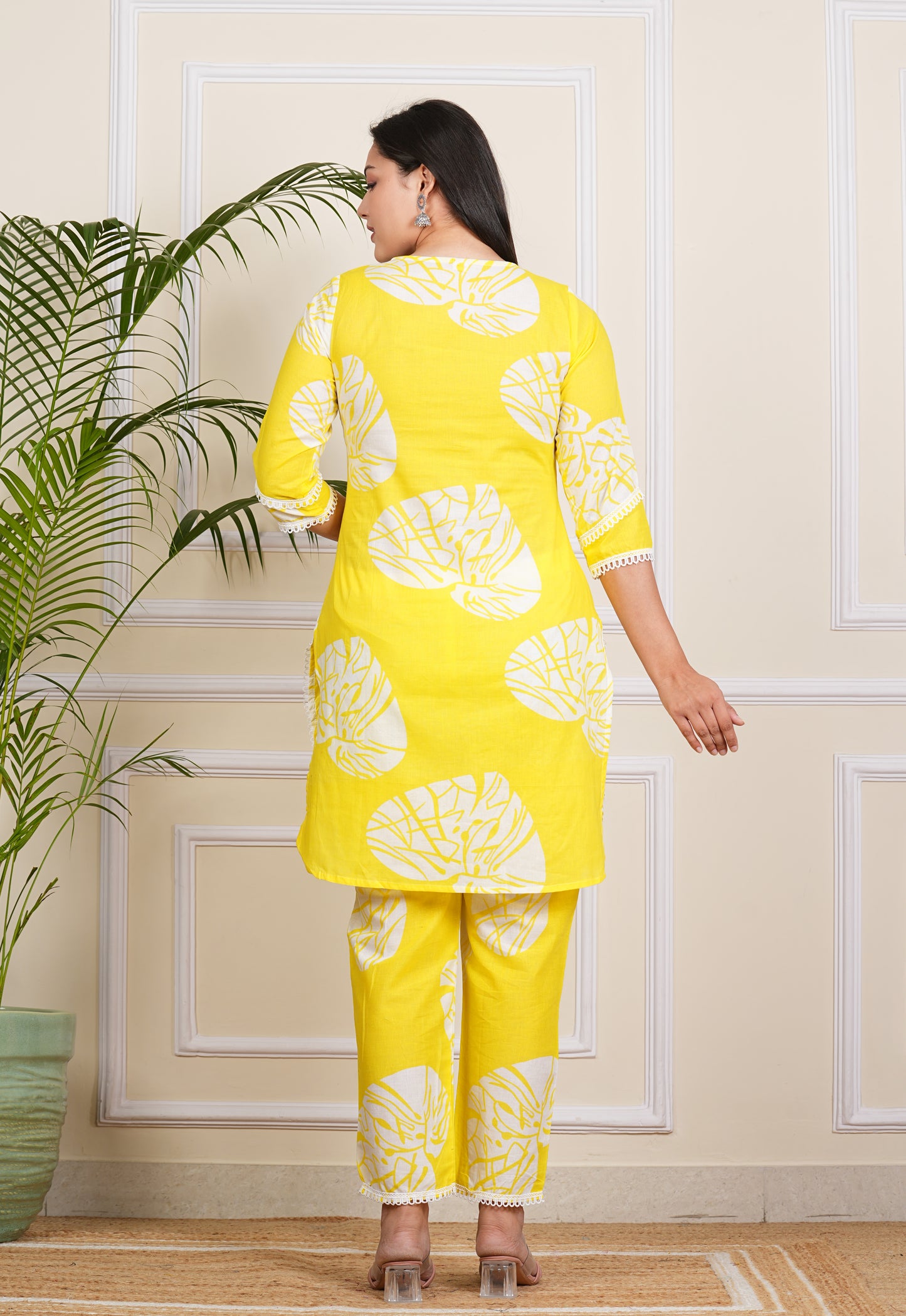 "Sunny Elegance: Yellow Cotton Kurta and Pant Set"