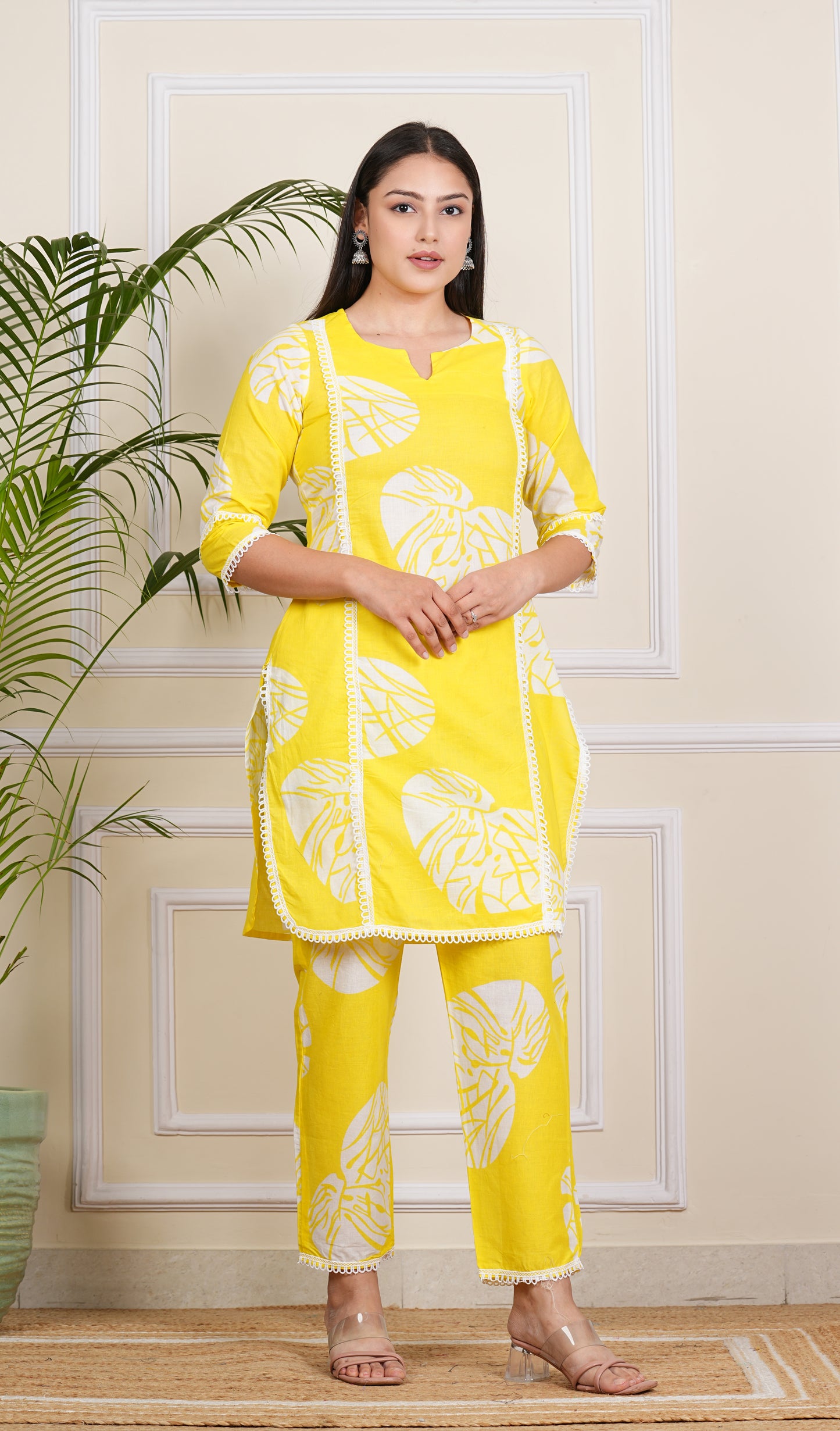 "Sunny Elegance: Yellow Cotton Kurta and Pant Set"