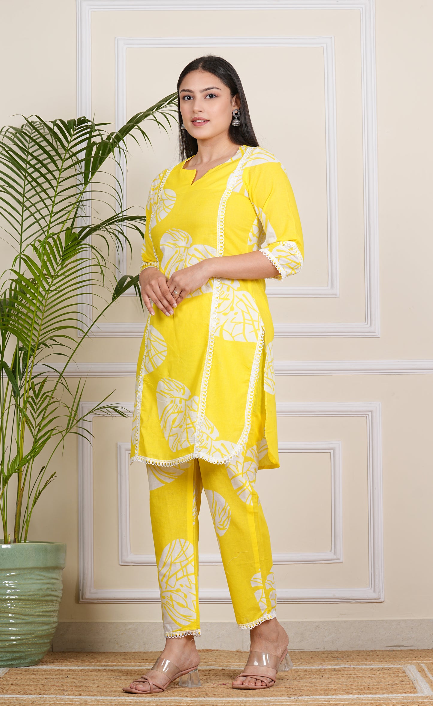 "Sunny Elegance: Yellow Cotton Kurta and Pant Set"