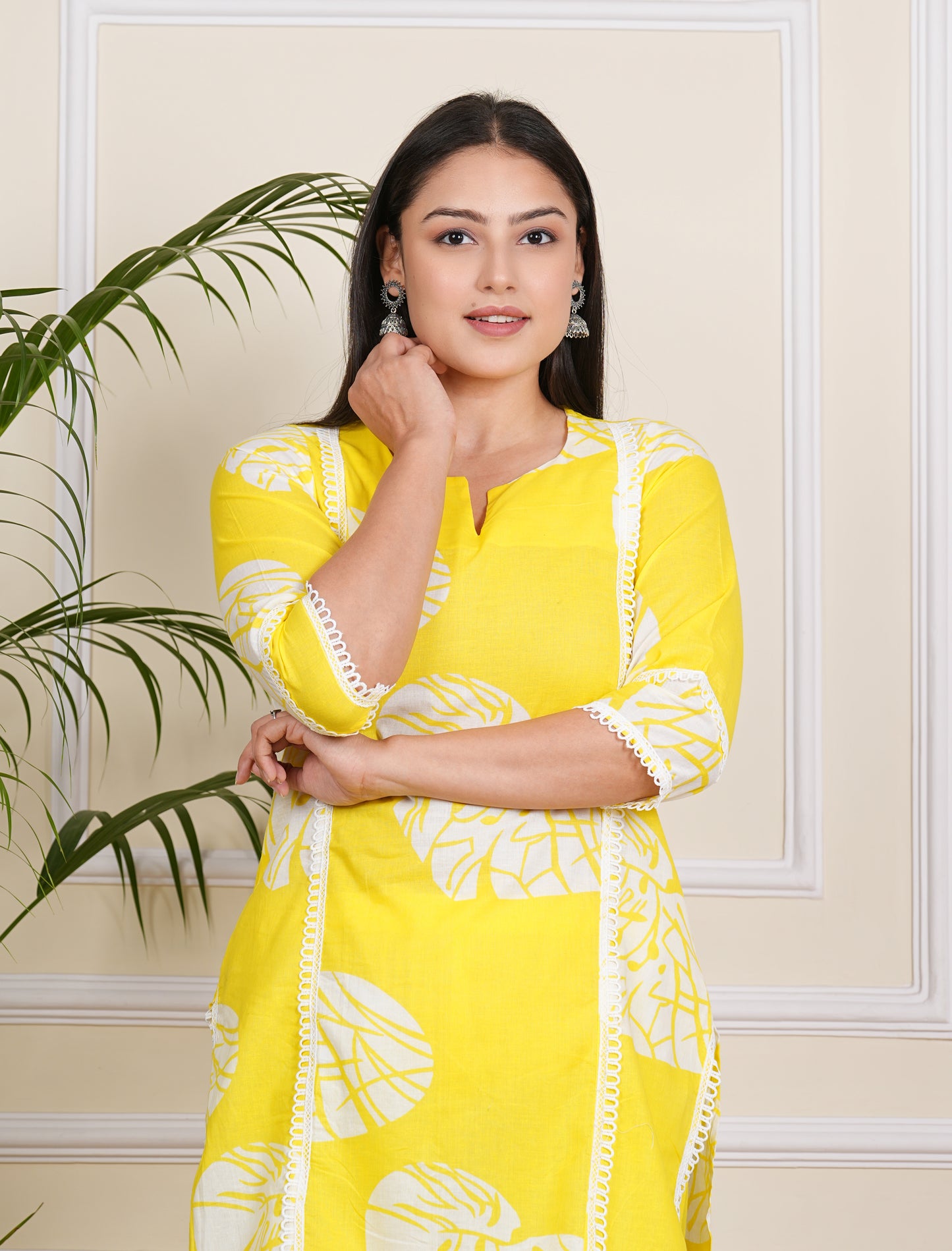 "Sunny Elegance: Yellow Cotton Kurta and Pant Set"