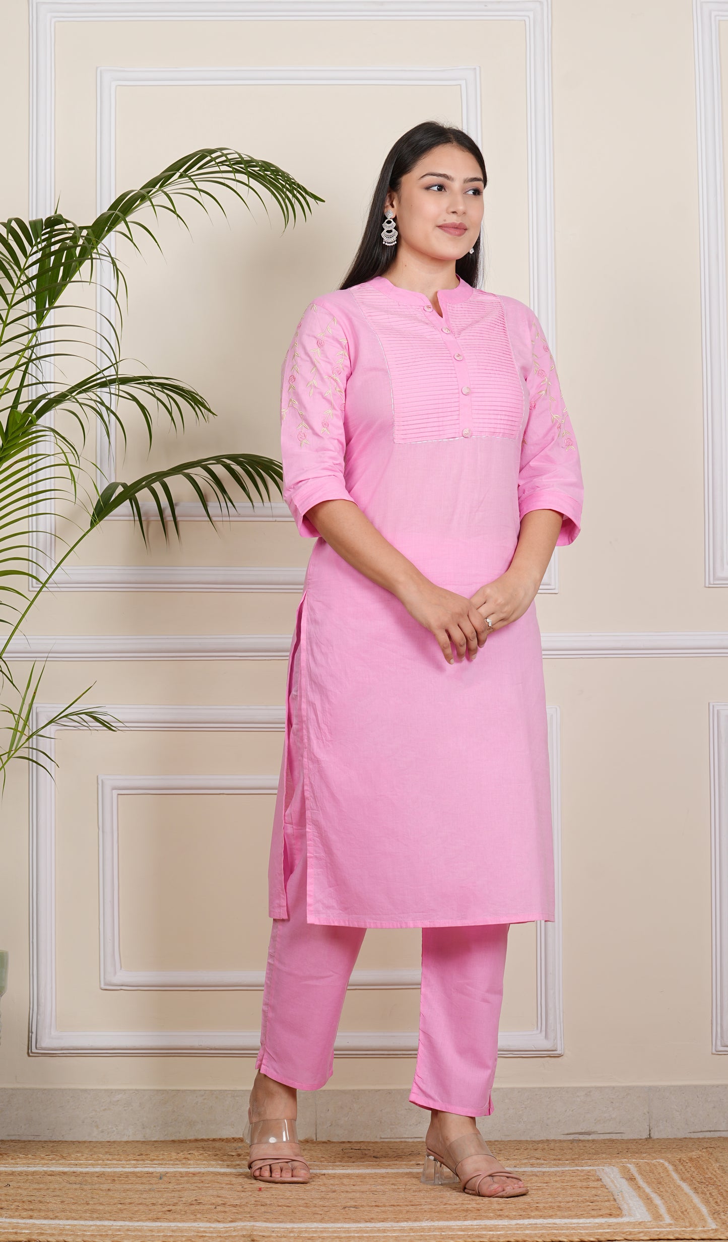 Blush Elegance: Light Pink Cotton Kurta-Pant Set