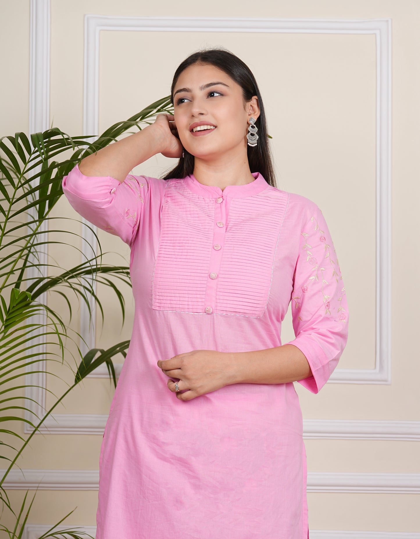 Blush Elegance: Light Pink Cotton Kurta-Pant Set