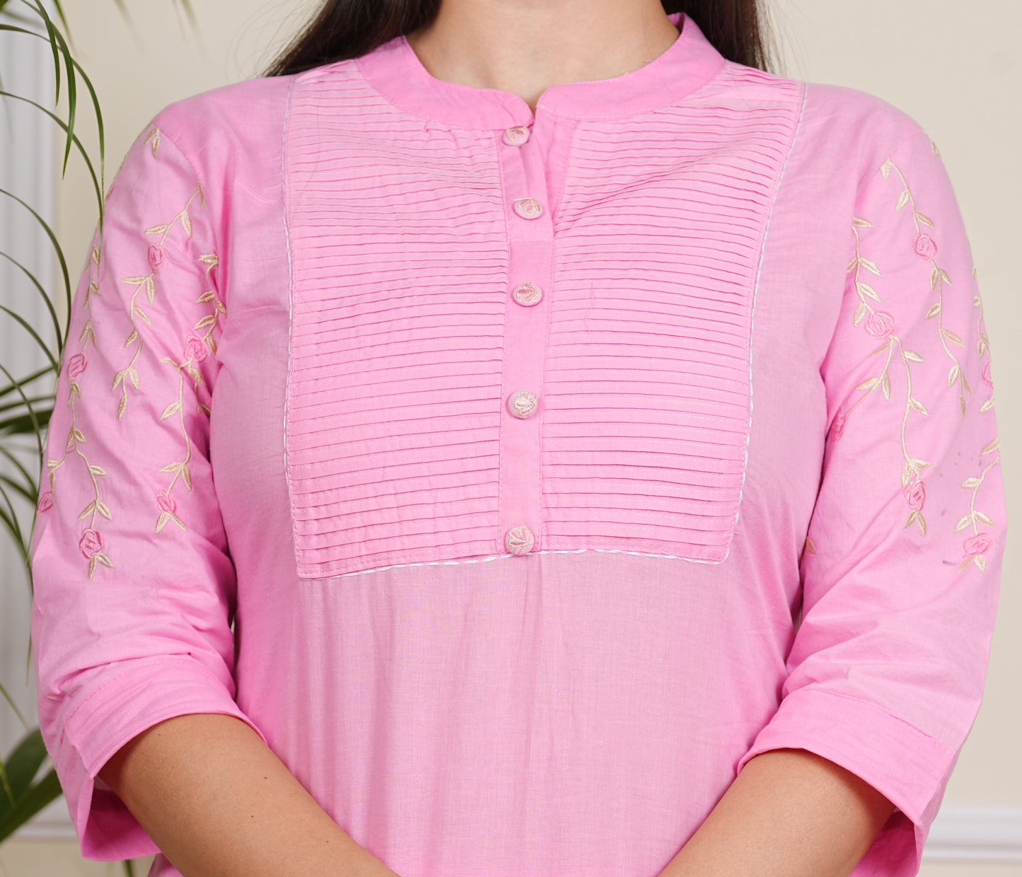 Blush Elegance: Light Pink Cotton Kurta-Pant Set