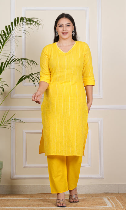 Radiant Yellow: A Chic Kurti-Pant Combo"