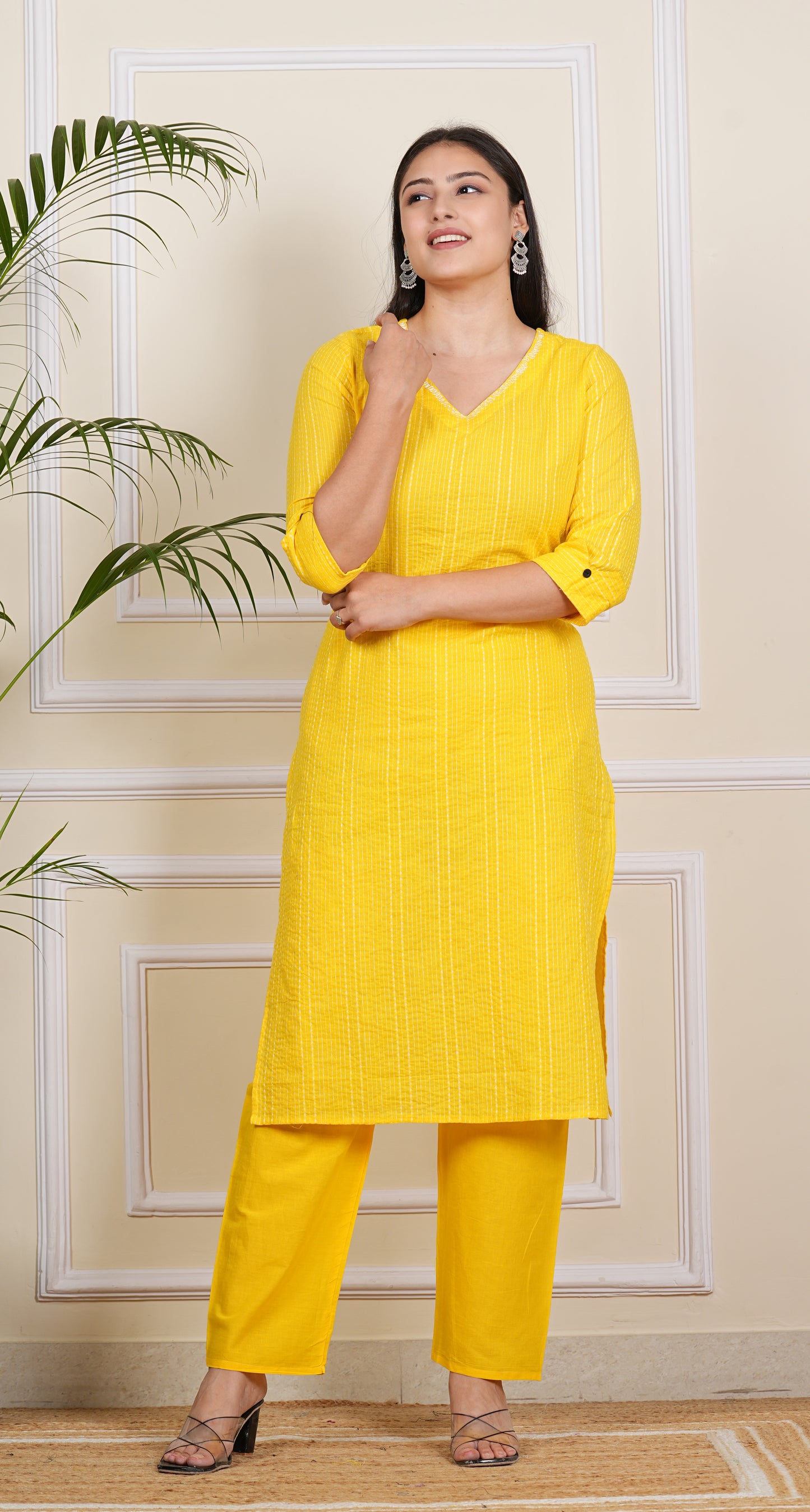 Radiant Yellow: A Chic Kurti-Pant Combo"