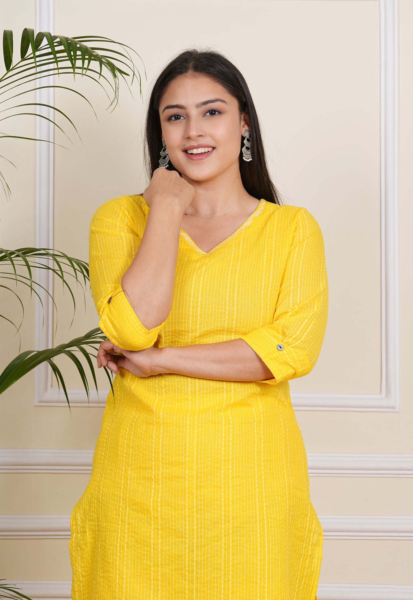 Radiant Yellow: A Chic Kurti-Pant Combo"