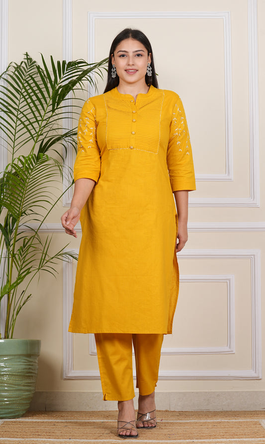 Libasrachna Embroidered Kurta Pant Set yellow