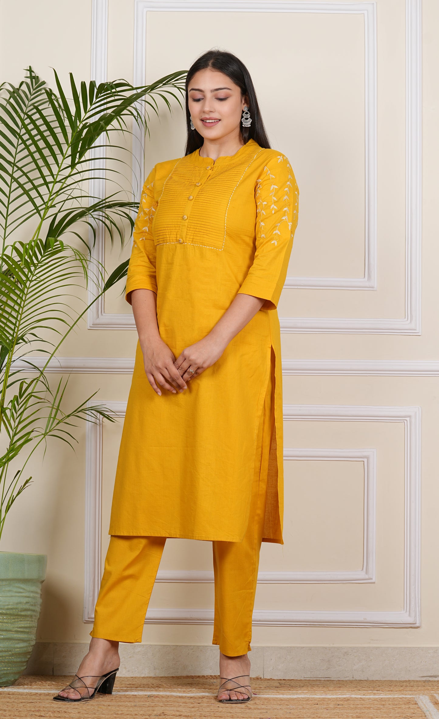 Libasrachna Embroidered Kurta Pant Set yellow